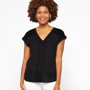 Fortune + Ivy - Zora Crochet Trim Mixed Material Blouse